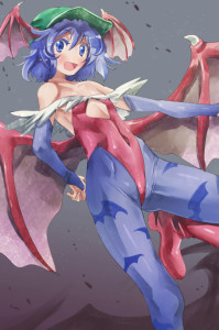 Kawashiro Nitori cosplaying as Lilith Aensland by Yohane