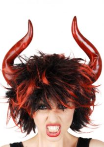 Red and Black Wig With Horns